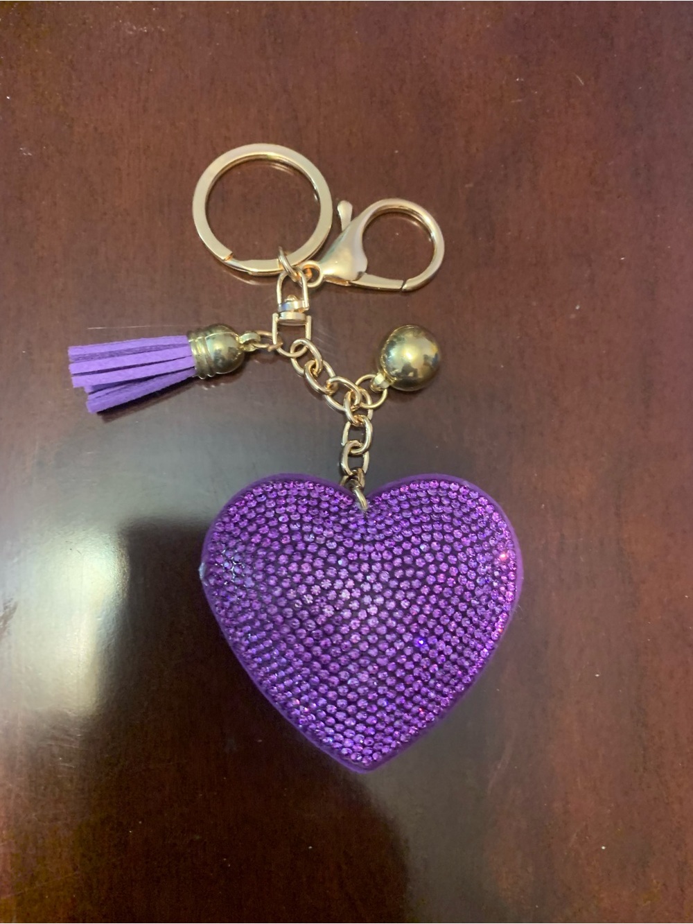 Purple Heart Crystal Keychain with Tassel - Women Accessories